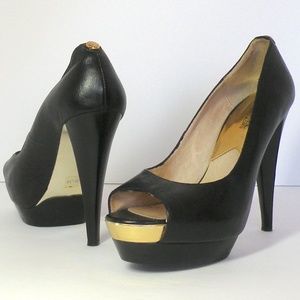 Michael Kors Black Leather Peep Toe Platform sz8.5